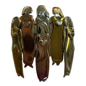 Vintage M&O Mima & Oly Farfetched 5 Sister Sterling Brass Copper Brooch